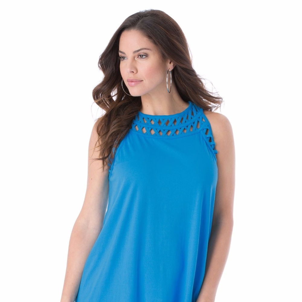 Roamans Women's Plus Size Lattice Maxi Tank - Iris