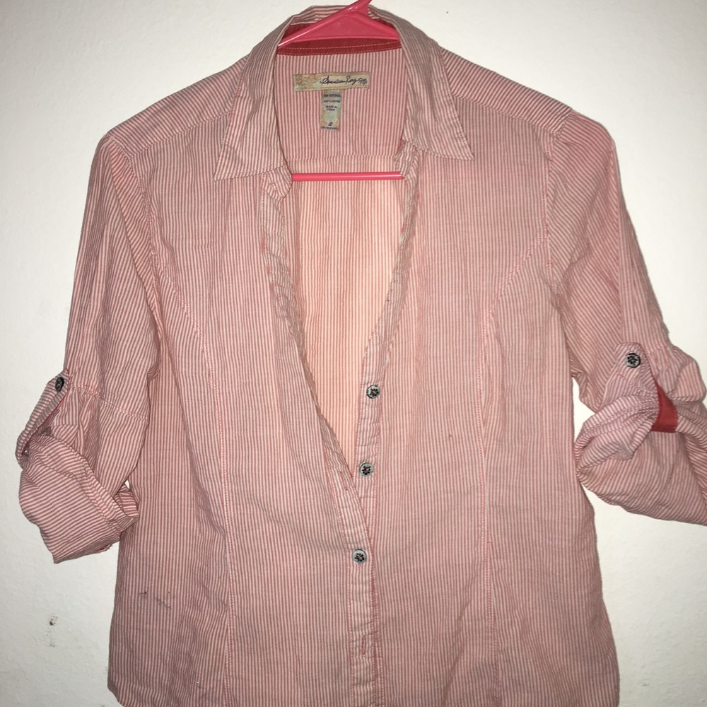 Women's pink vneck plaid shirt