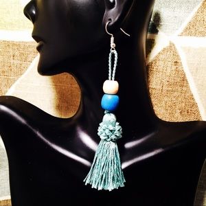 Wooden Beaded Tassel Earrings