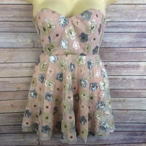 Nasty Gal Sequin Flower Strapless Fit Flare Dress