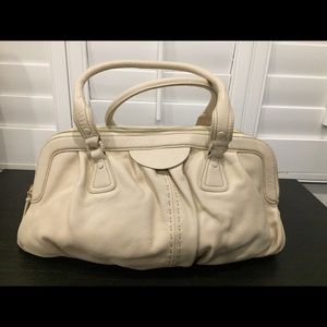 Barneys New York Cream Leather Shoulder Bag