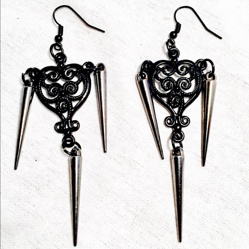 Spiked Heart Chandelier Earrings