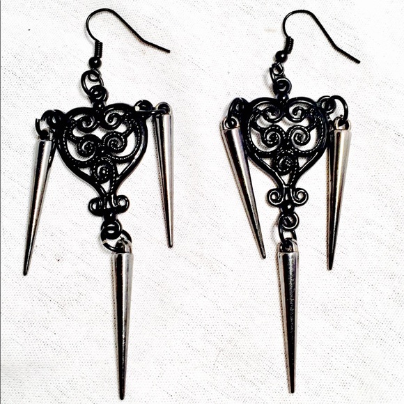 Spiked Heart Chandelier Earrings - Picture 1 of 2