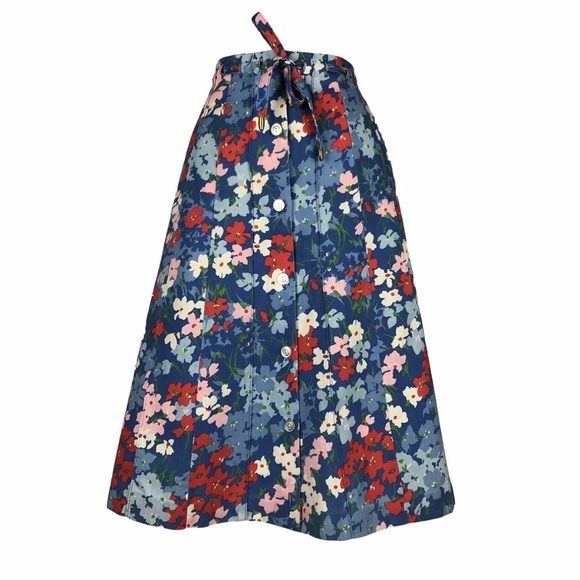 Vintage Dresses & Skirts - Vintage 80s Tumbleweeds Blue Floral Skirt L XL