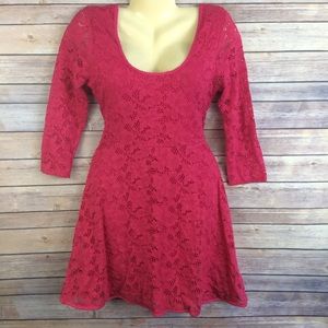 Free People Miles of Lace Pink Long Sleeve Dress