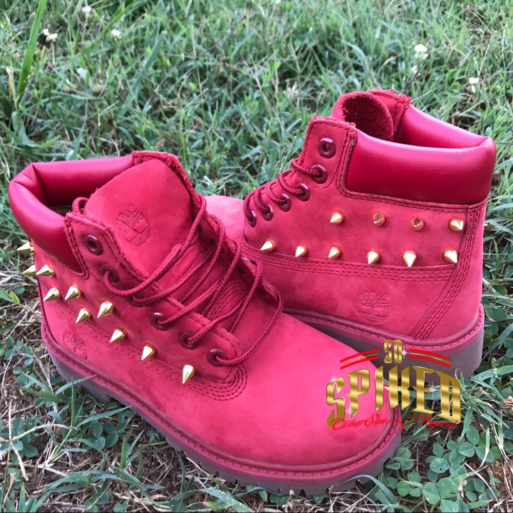 Youth 13 red timberlands gold spikes