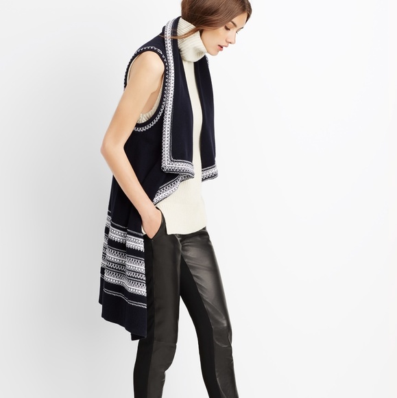 VINCE Textured Embroidered Trim Drape long vest - Picture 2 of 8