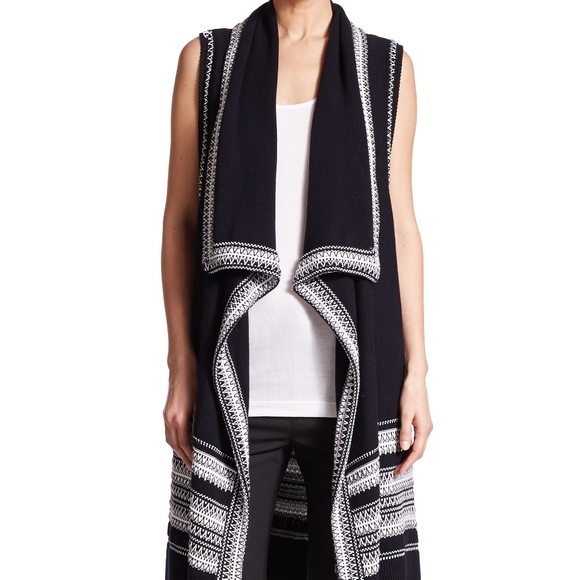 VINCE Textured Embroidered Trim Drape long vest - Picture 3 of 8