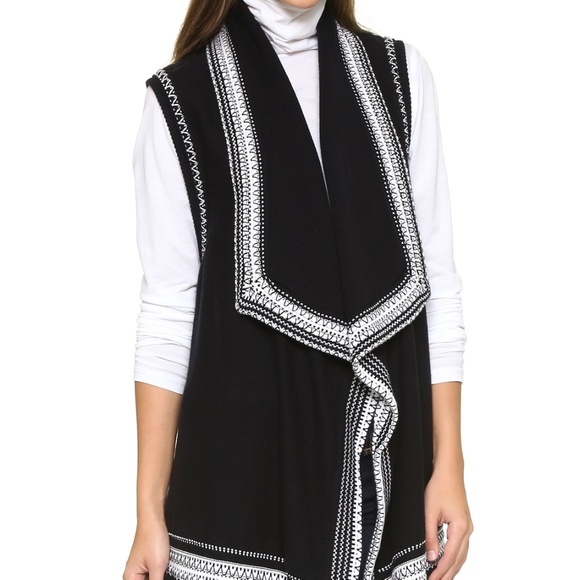 VINCE Textured Embroidered Trim Drape long vest - Picture 4 of 8