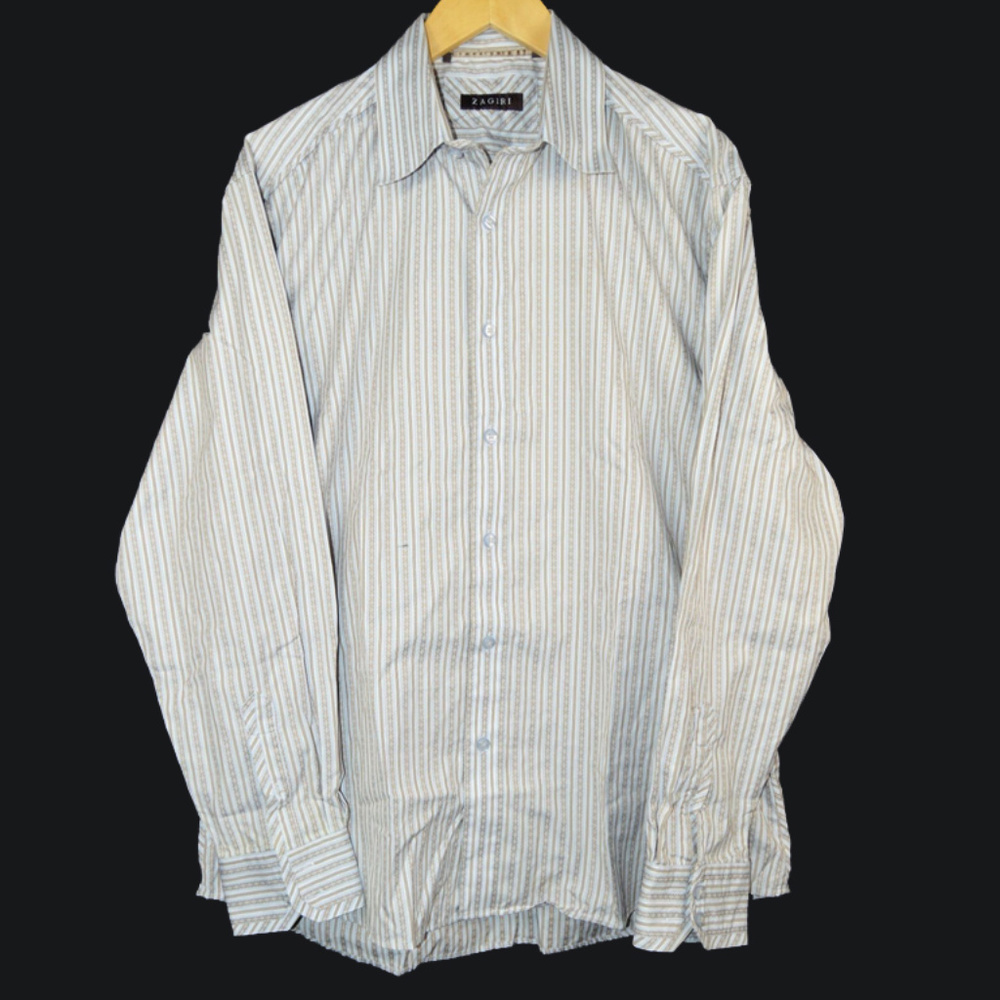 ZAGIRI (XL) Blue/ Brown/ White Striped Casual LS