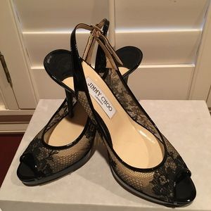 Jimmy Choo Black Lace Nova Peep Toe Sz 38