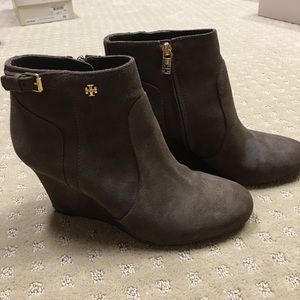 Tory Burch Milan cocoa suede wedge booties