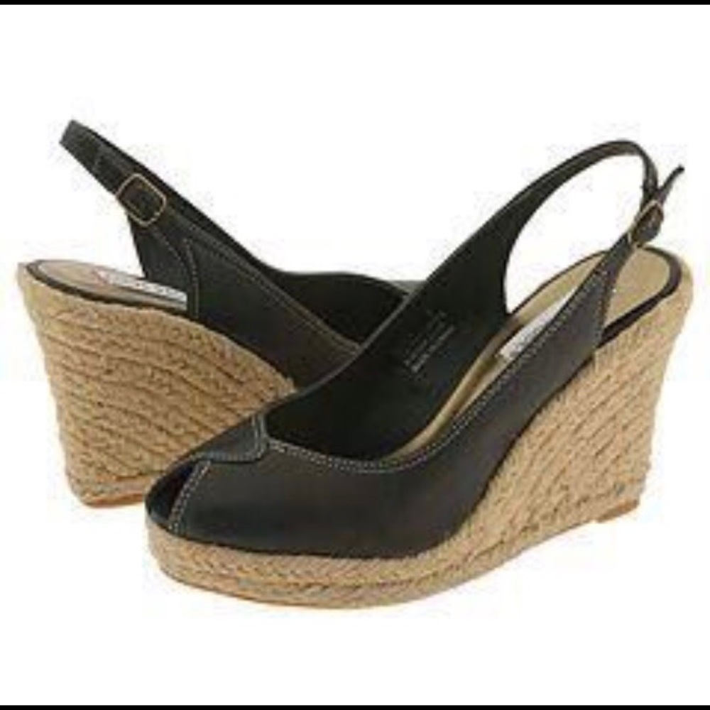 Steve Madden Ocala Black Leather Wedges 👠 9.5