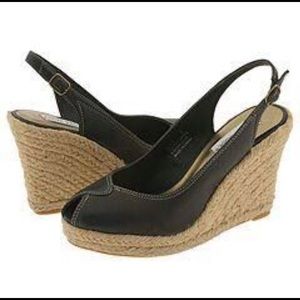 Steve Madden Ocala Black Leather Wedges 👠 9.5