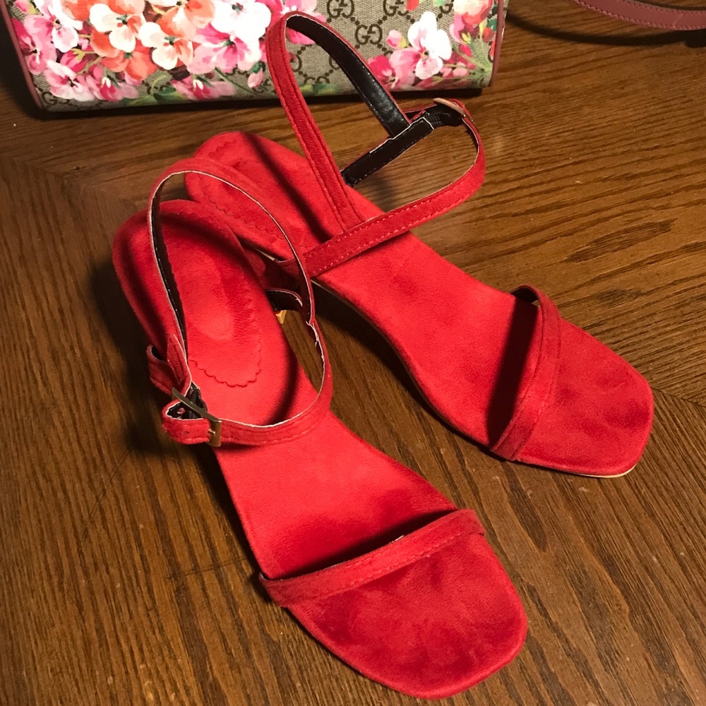 Red Chunky Strappy Heels