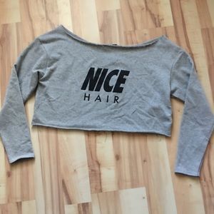Off the shoulders cropped sweatshirt