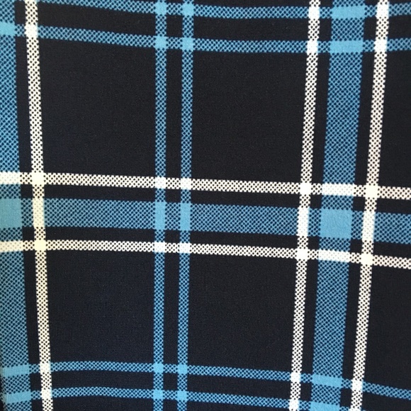 Michael Kors blue plaid faux leather buckle top - Picture 5 of 7