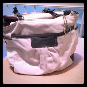 White and grey Coach bag
