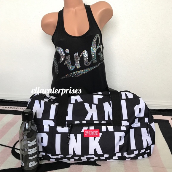 PINK Victoria's Secret Handbags - VS Pink Black White Tote Bag & Water Bottle Set