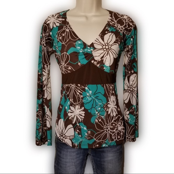 Tops -  Brown and Green Flowered Top