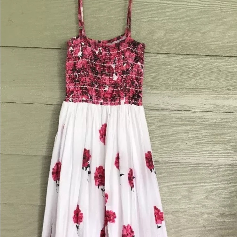 White and pink cotton hippie boho maxi dress.