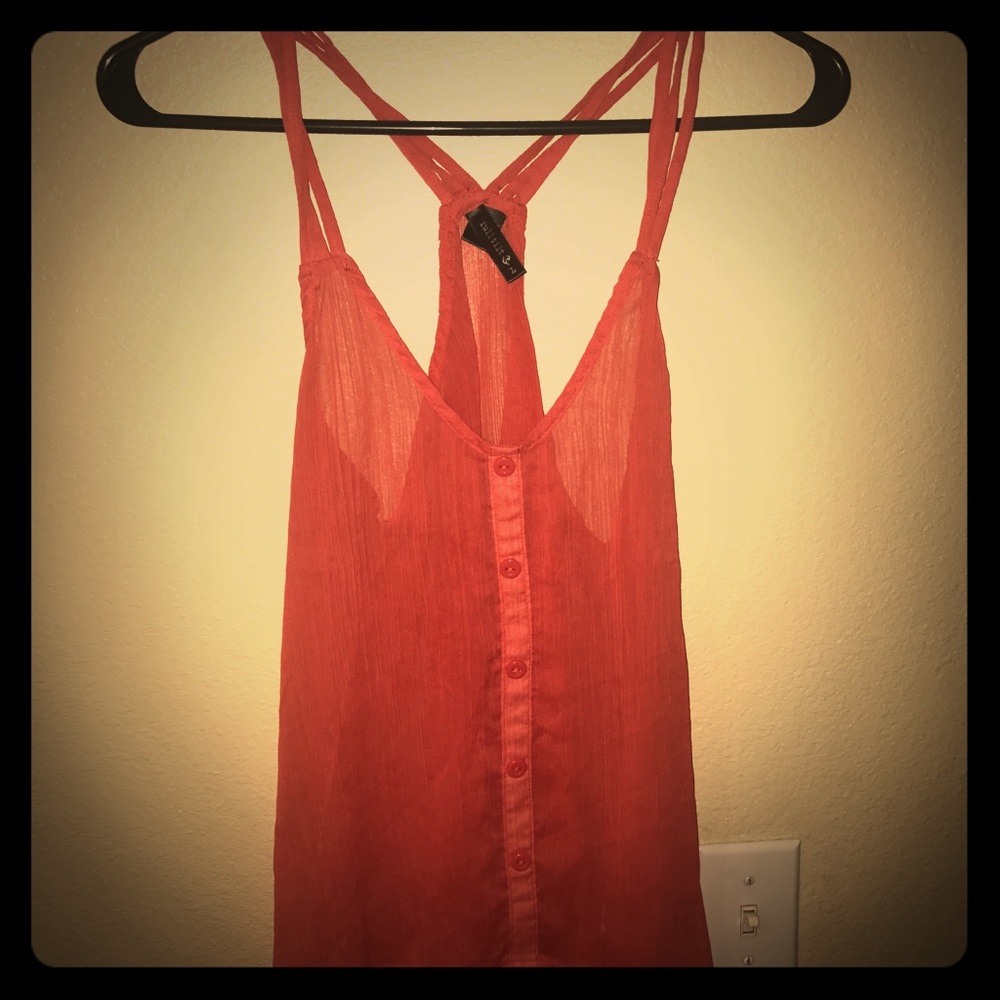 Sheer red Button down tank top