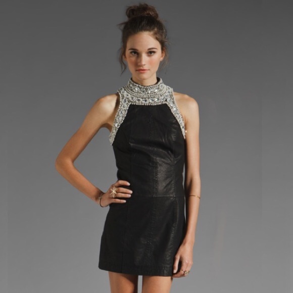 Free People Dresses & Skirts - Free people faux leather black embellished dress