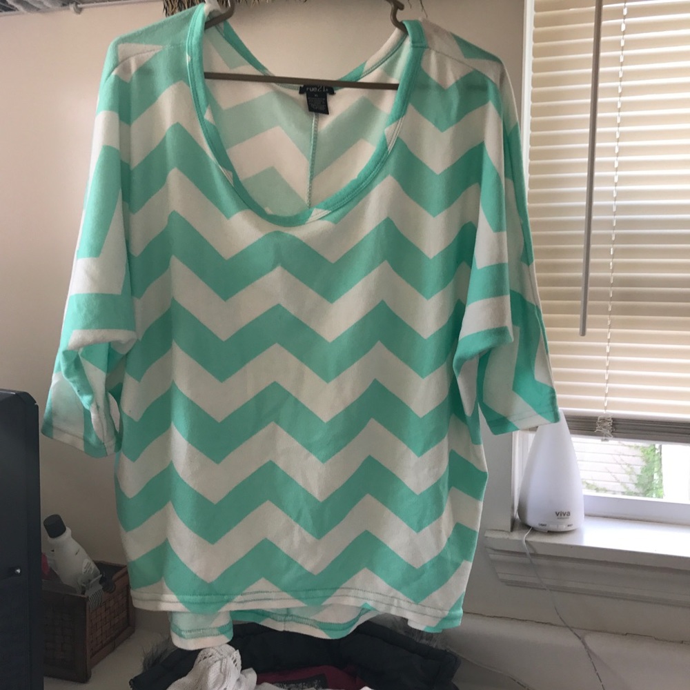 3/4 length Rue 21 top in mint and white chevron
