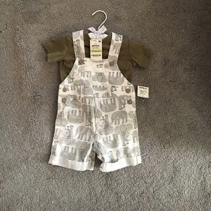 Green shirt and elephant overalls set