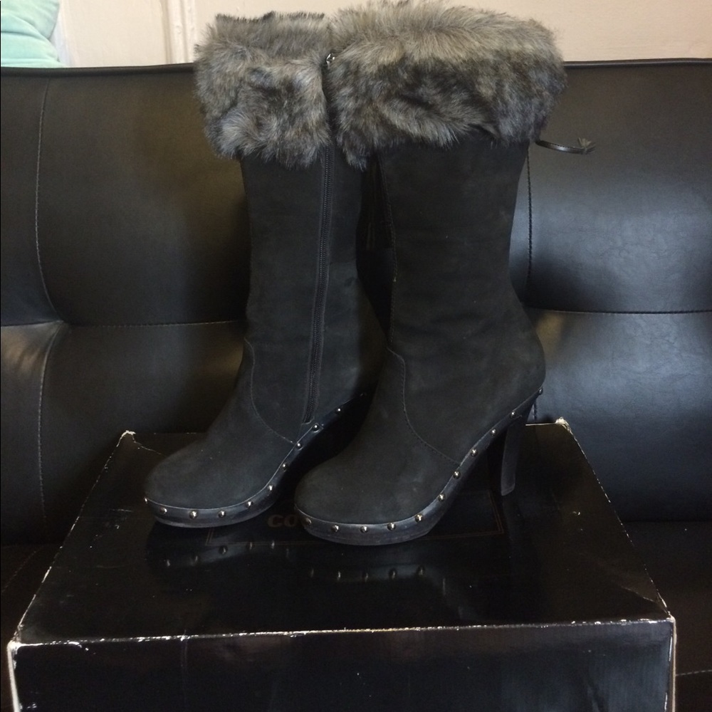 Colin Stuart leather faux-fur-cuff platform boots