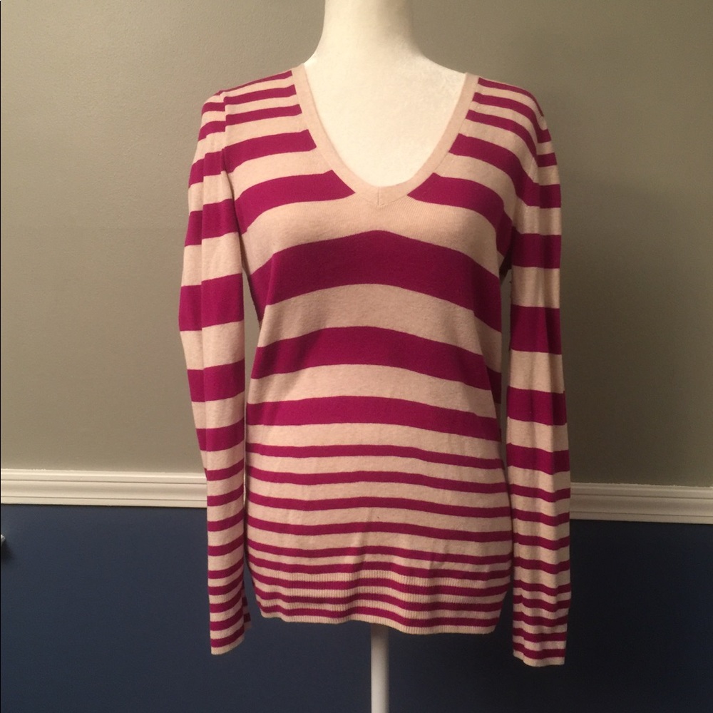 Magenta and cream stripe sweater