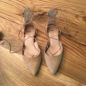 Nude suede lace up ballet inspired flat