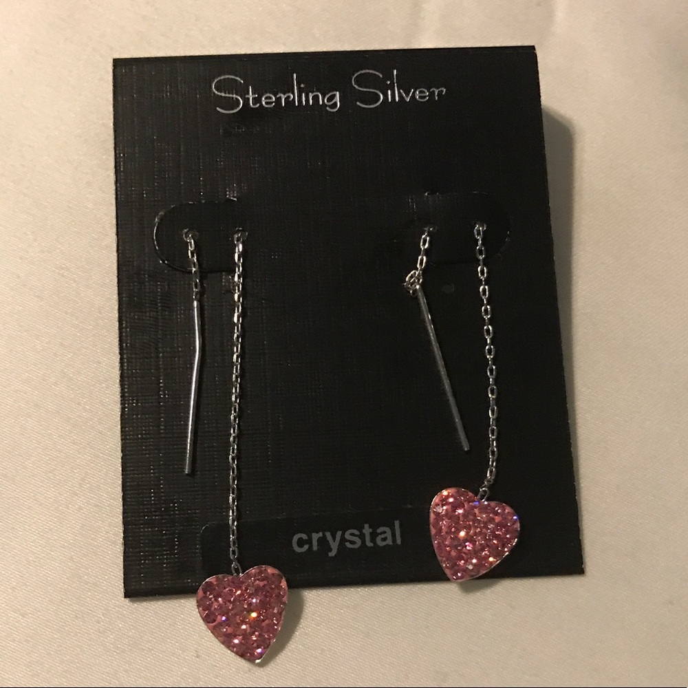 Crystal Sterling Silver heart dangle earrings