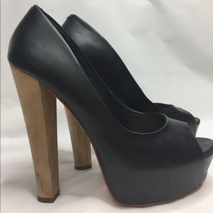 Leather peep toe heels