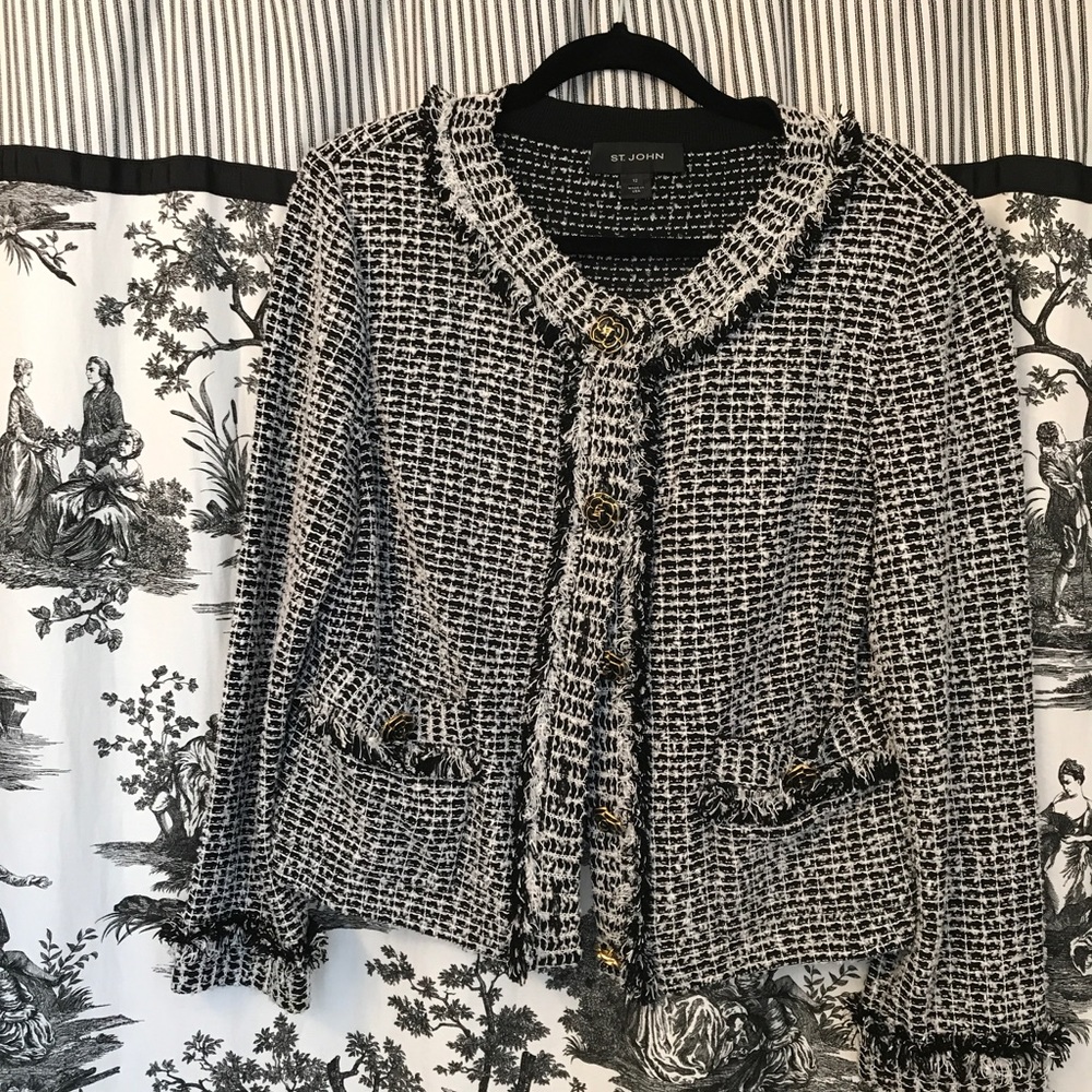 Saint John knit jacket with flower buttons