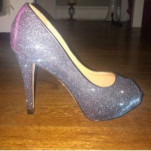 Badgley Mischka sparkle peep toe pumps