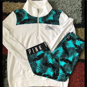 Half Zip And Crop Leggings Set PINK