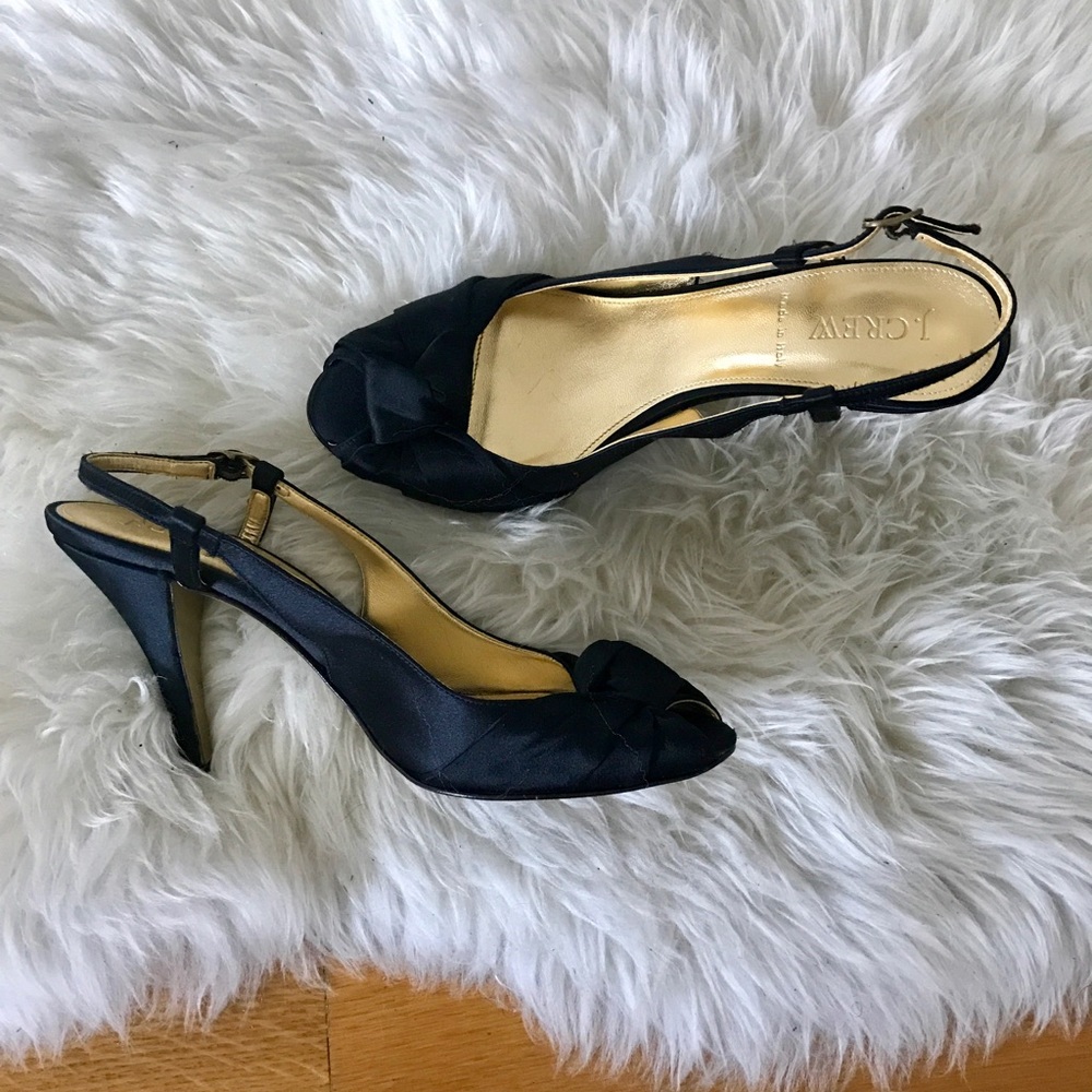 Black Satin J.Crew Peep Toe Heels
