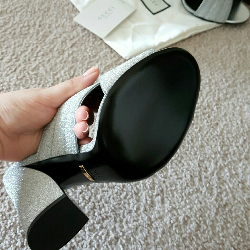 Gucci Silver Sparkle Chunky Mule Heels - Picture 2 of 3