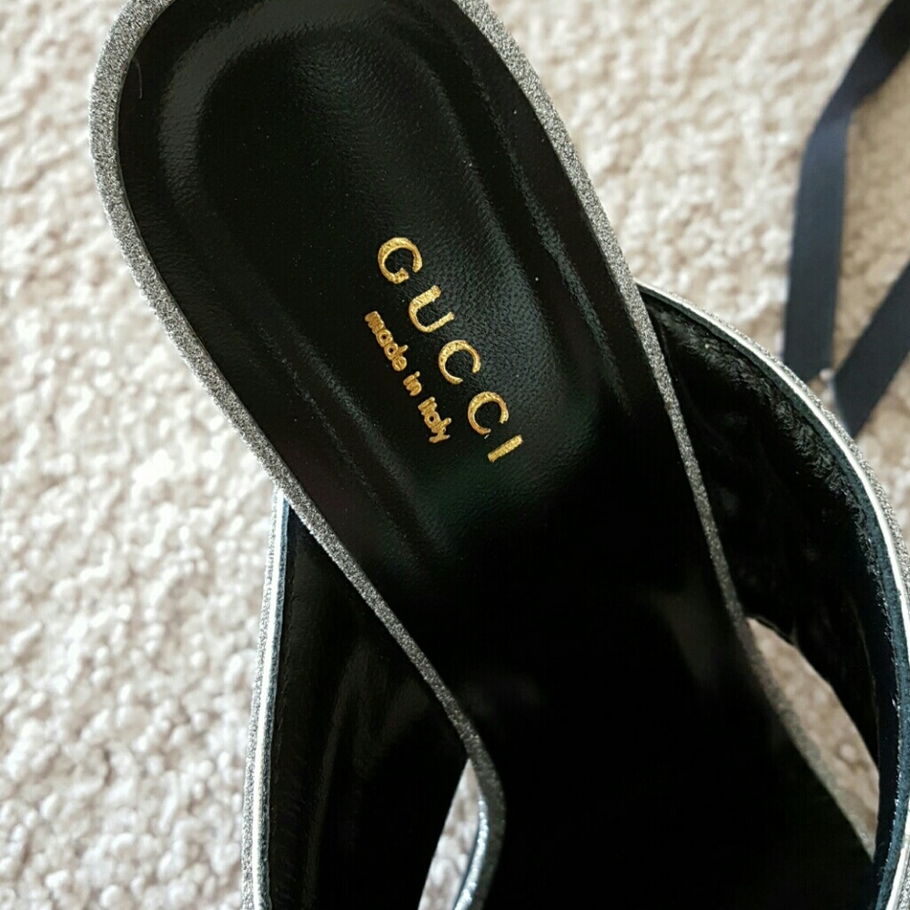 Gucci Silver Sparkle Chunky Mule Heels - Picture 3 of 3