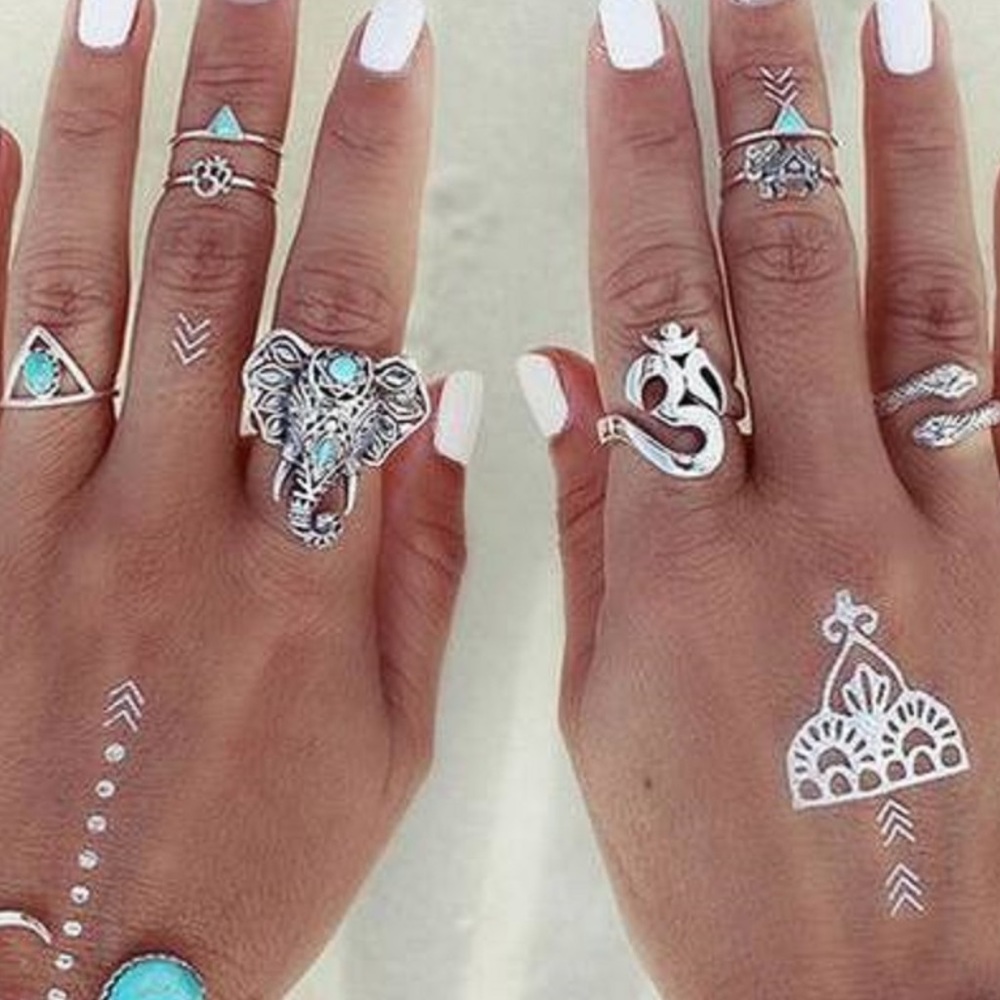 NEW Retro silver bohemian turkish midi rings 8 pcs