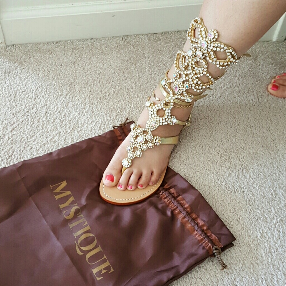 Gold Mystique iridescent jeweled roman sandals