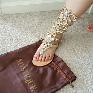 Gold Mystique iridescent jeweled roman sandals