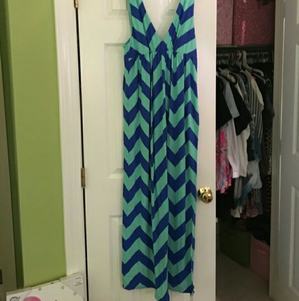 J. Crew Aqua/Blue Chevron Maxi Dress