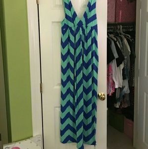 J. Crew Aqua/Blue Chevron Maxi Dress