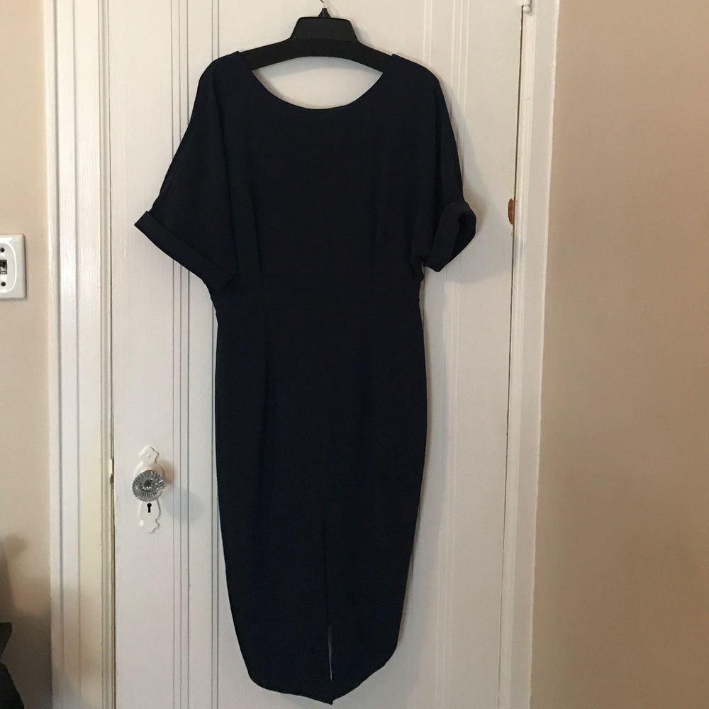 Navy Midi Dress with Slit