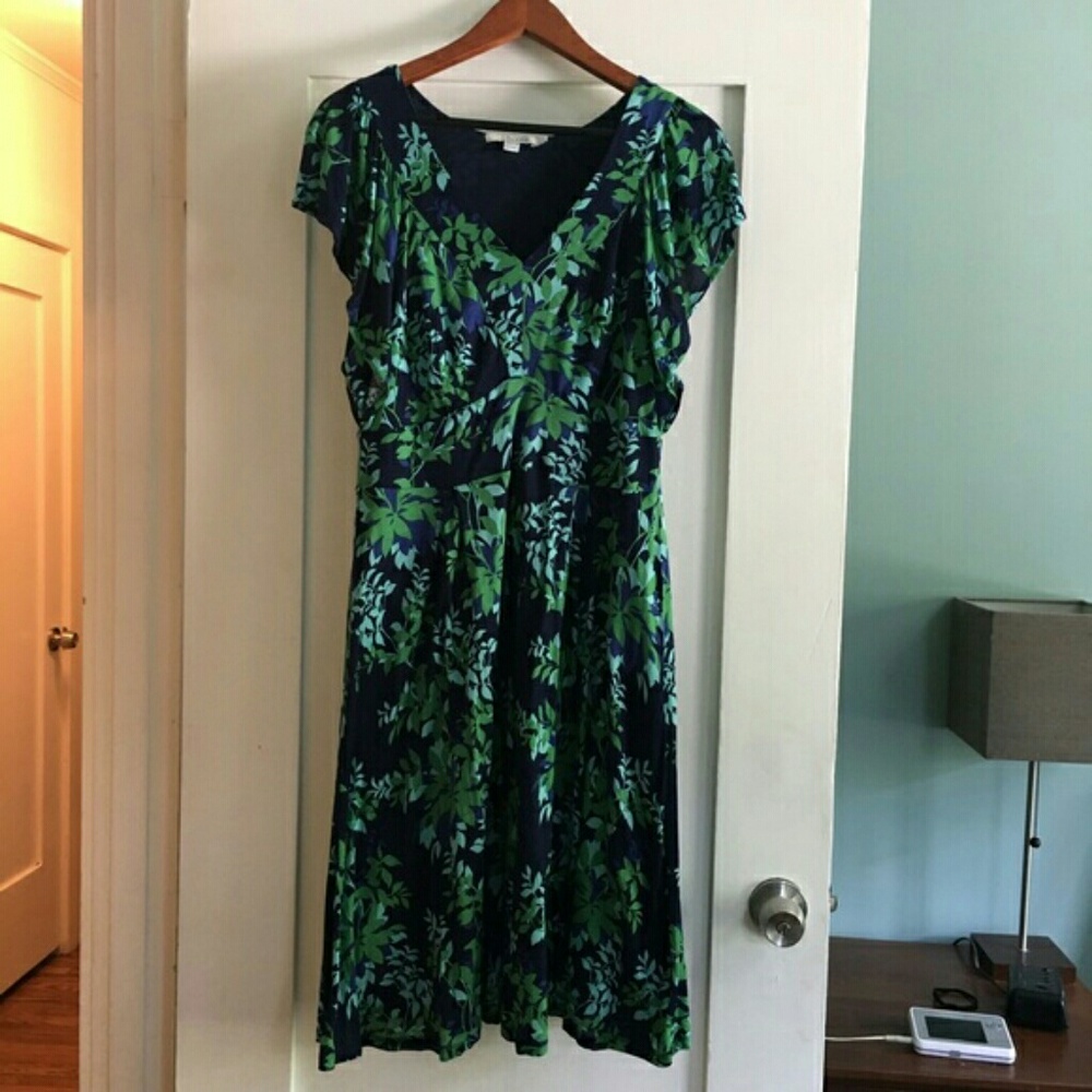 Boden Green Leaf Print Dress