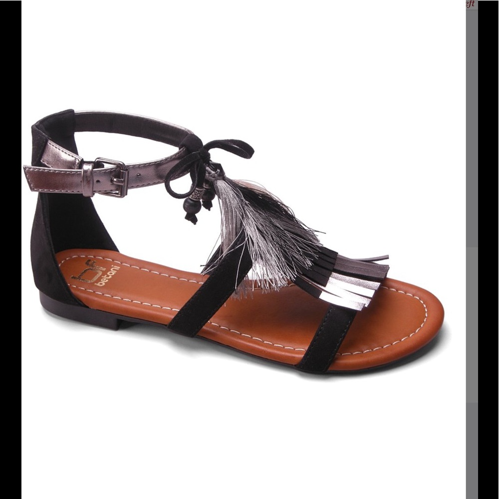 Boho black fringe sandals