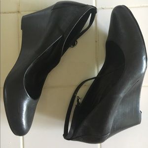 Audrey Brooke black leather wedges. Size 7