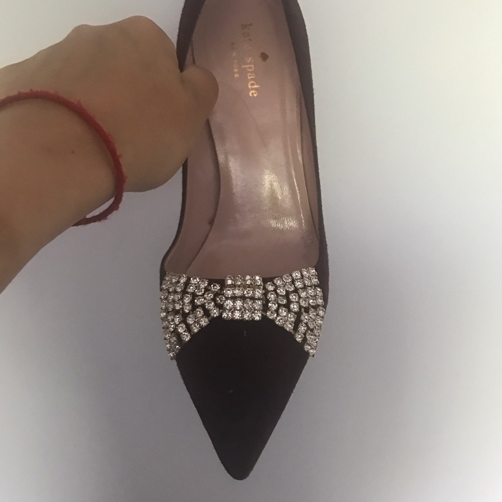 Kate Spade Suede Burgundy Pump with Crystal Bow